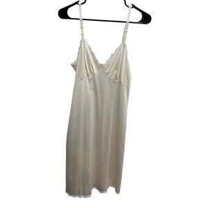 Vintage Shadowline Nylon Slip Dress With Lace Trim Ivory Color Womens Size 32
